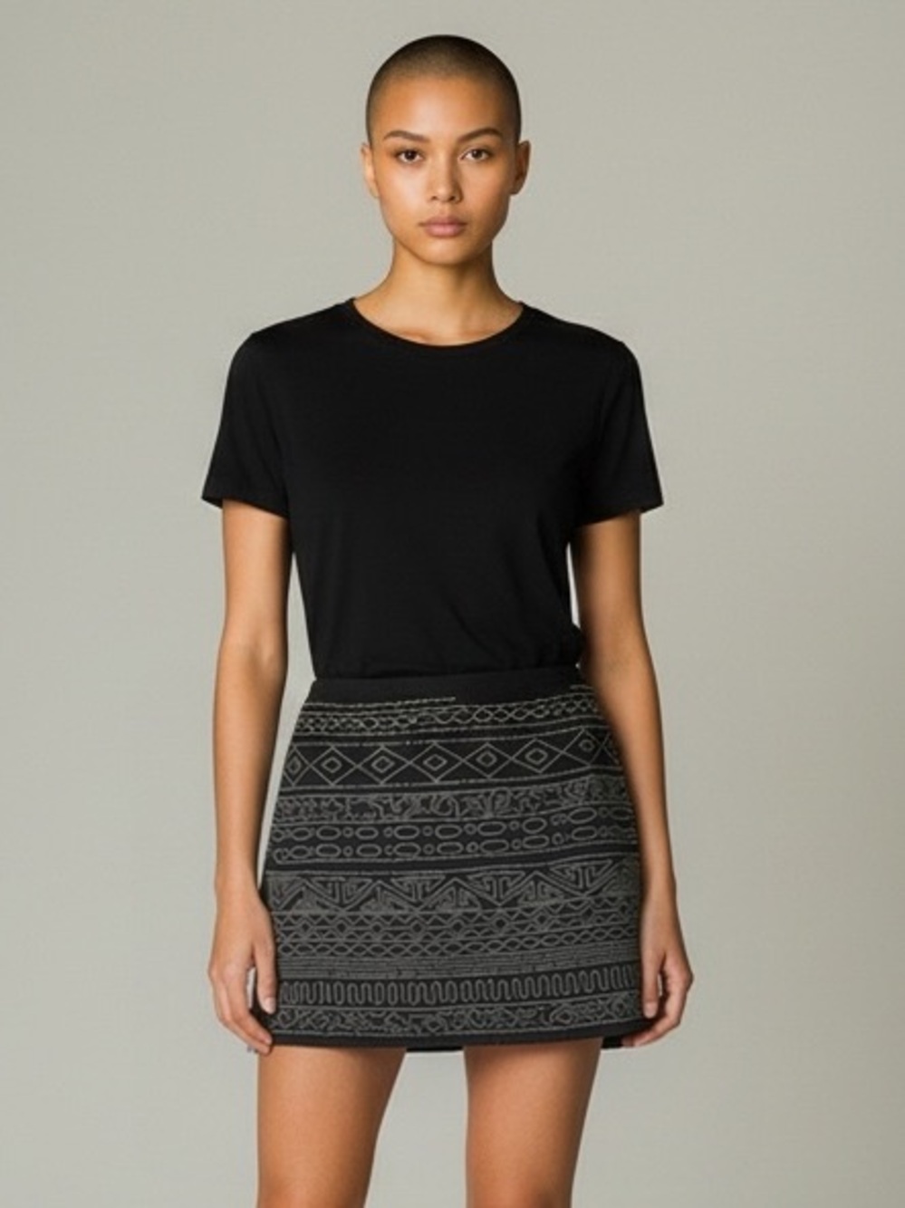 Gryphon NY Beaded Mini Skirt Black Embellished Aztec Tribal Size M